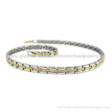 Stainless steel necklaces with magnet and interval of IP gold plating